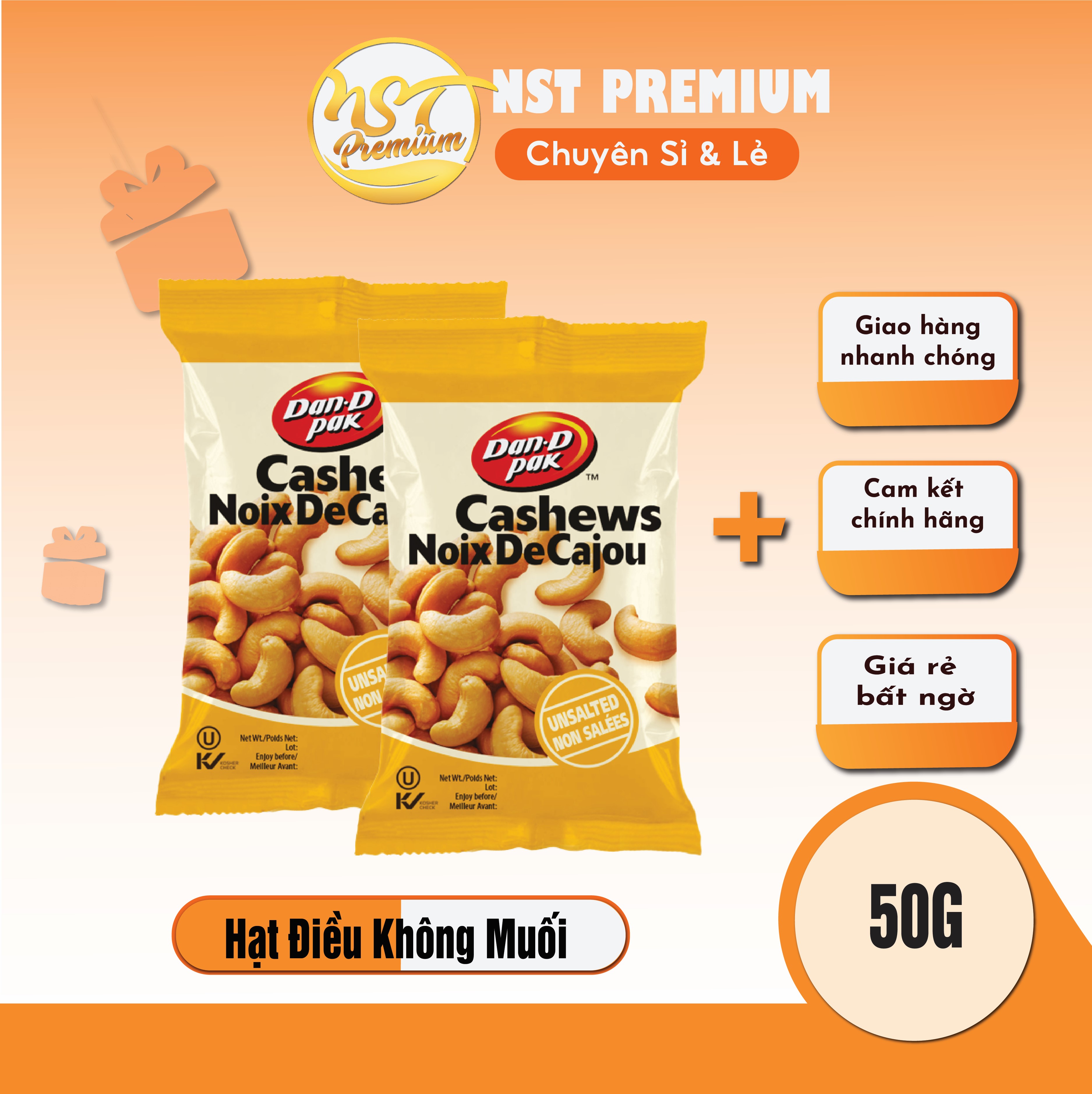 [HCM] Hạt Điều Không Muối 50g Dan D Pak