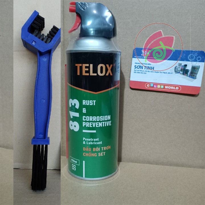Dầu bôi trơn chống rỉ sét Telox 813 dung tích 450ml + bàn chải vệ sinh sên đa năng 3D