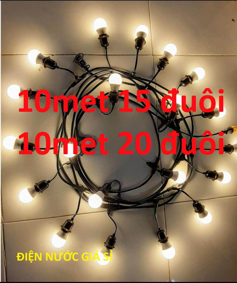 [HCM]Bộ Dây Chuôi Đèn Treo Kín Nước 10m Gồm 20 Đuôi Loại Tốt E27
