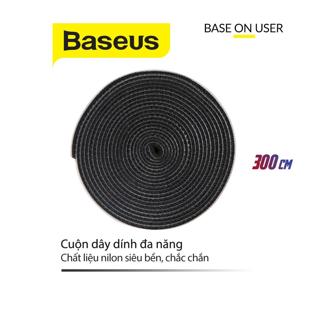 Cuộn dây dính Baseus Circle Velcro nylon siêu bền bó cáp sạc, dây điện và dây của các thiết bị ngoại vi dây dài 3M