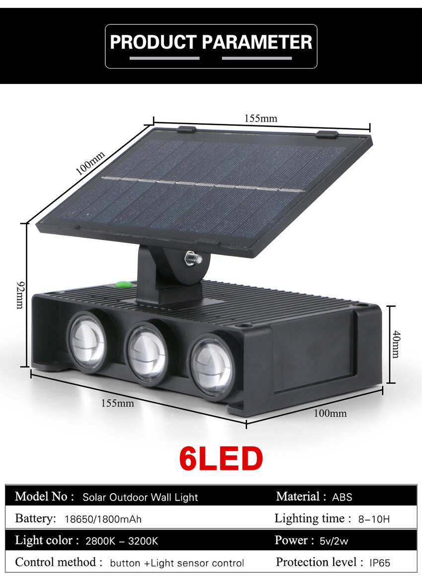 Vimite 4/6LED đèn ốp tường ngoài trời đèn cắm sân vườn năng mặt trời Ngoài trời Không Thấm Nước đèn cảm biến tự động sáng Năng lượng mặt trời Spotlight for House Balcony Courtyard Villa Landscape Lighting