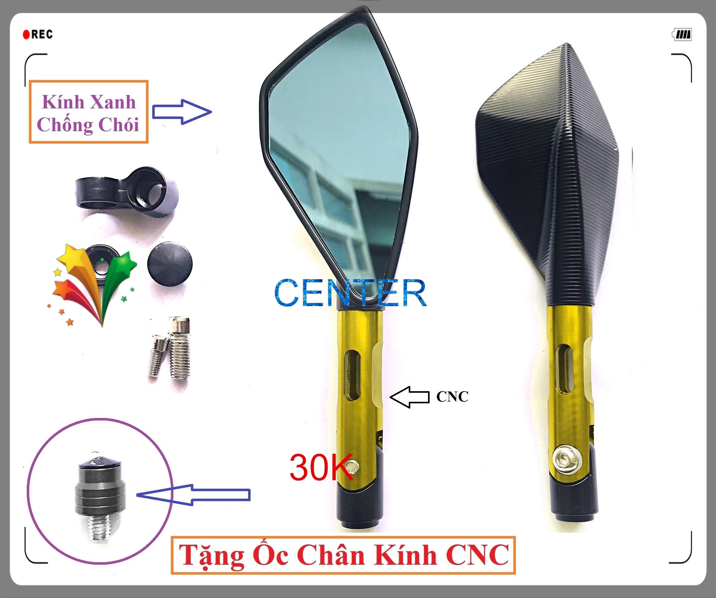 [ Tặng Ốc Chân Kính CNC ] Gương 5 cạnh cao cấp bên TRÁI Màu Đỏ