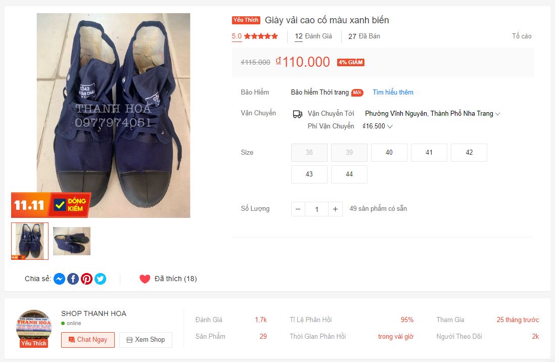 Giày vải cao cổ thấp cổ màu xanh