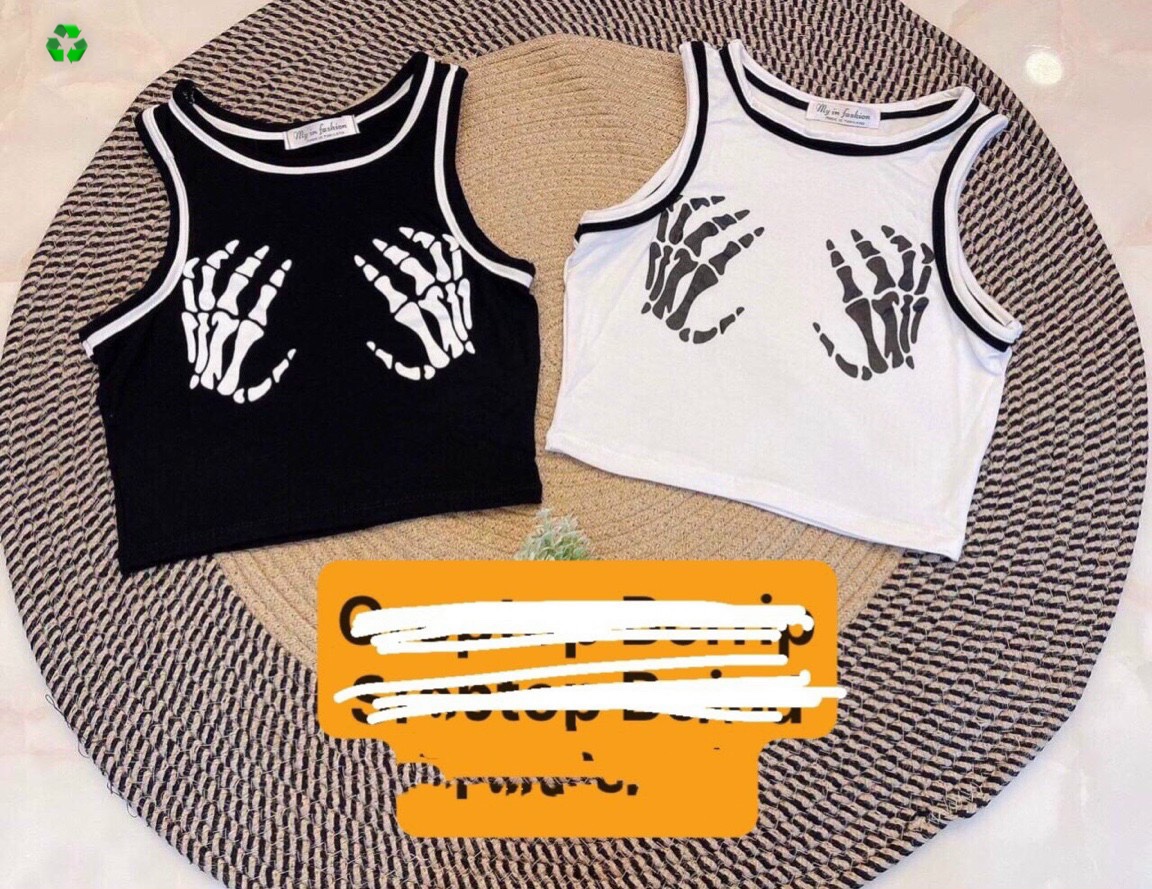 Áo ba lỗ croptop in hình tay xương cá tính