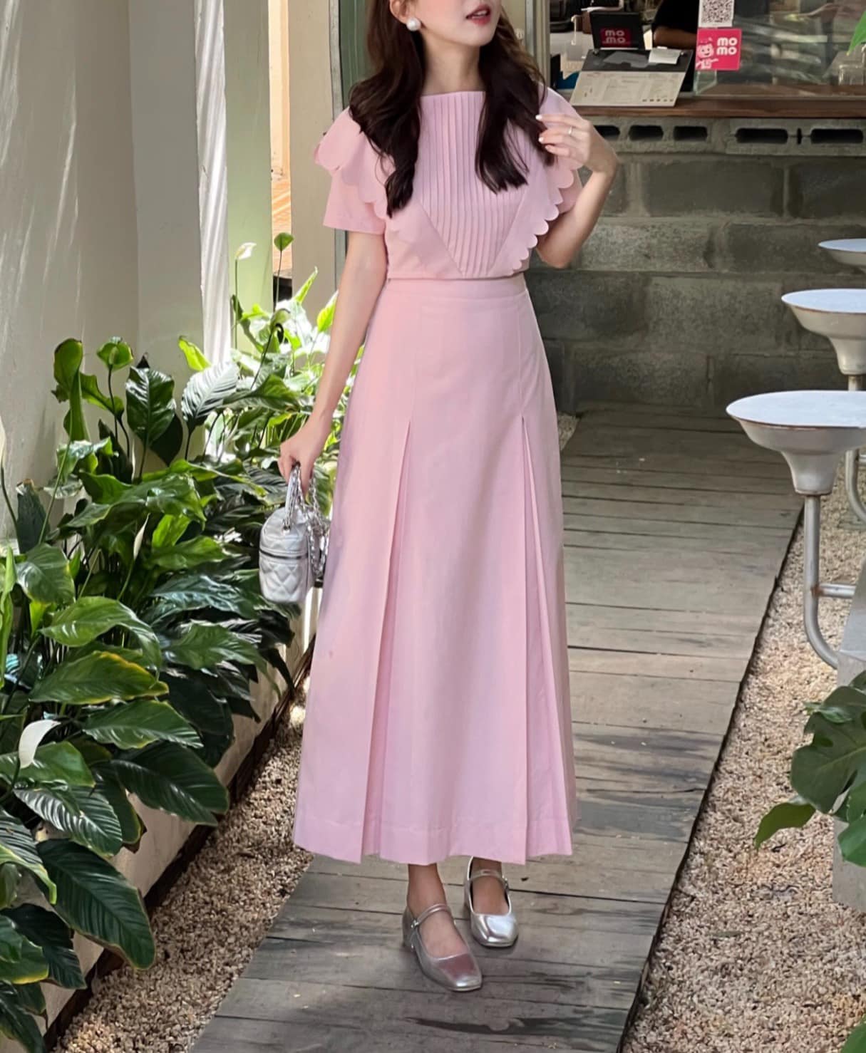 LILLIE | Set váy hồng dập li
