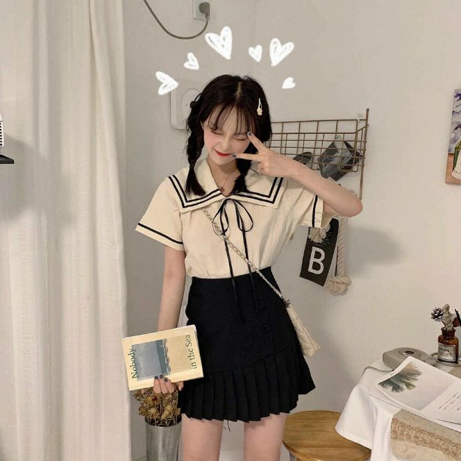 Áo sơ mi#hot styte# áo viền thủy thủ áo cột nơ xinh form 50kg trở lại