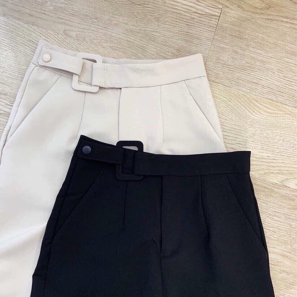 Quần baggy tây mix đai cúc lệch