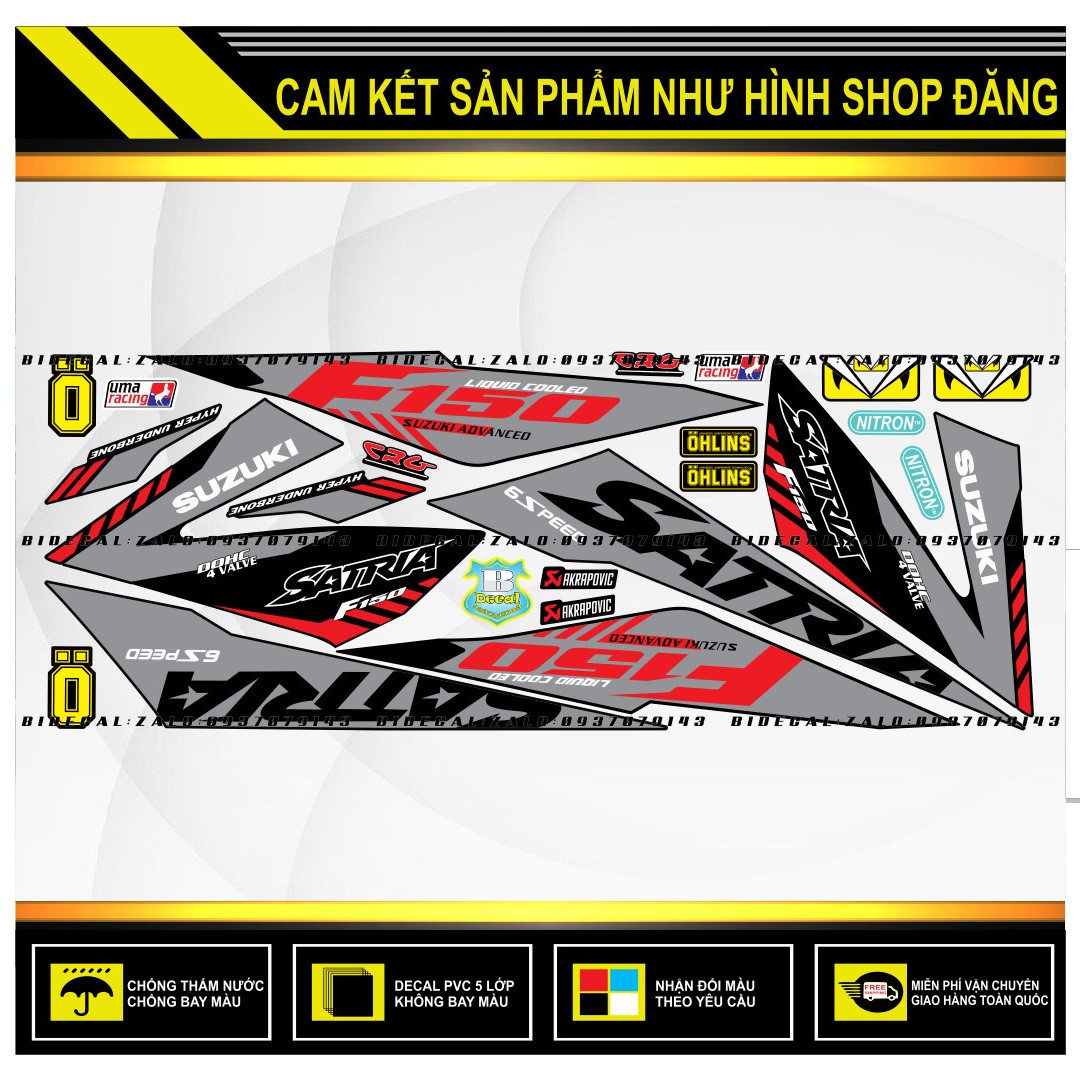 TEM RỜI SATRIA FI CHẾ MẪU 2021PHỐI XÁM ĐỎ DÁN XE ĐEN ( DECAL CAO CẤP - KHÁNG NƯỚC - KHÔNG BAY MÀU )