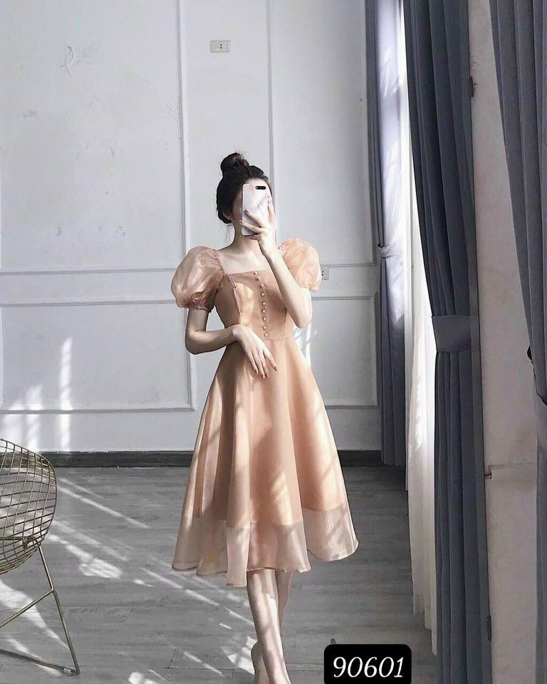 Váy đầm xòe công chúa dự tiệc cổ vuông tay phồng có mút ngực mẫu mới giá rẻ đẹp sang trọng kiểu dáng Hàn Quốc size từ 40-70kg, Thời Trang Gugo D106