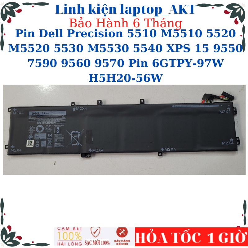 Pin laptop dell precision 5510 m5510 5520 m5520 5530 m5530 5540 dell xps 15 9550 7590 9560 9570 pin 6gtpy 97w rrcgw h5h20 56w