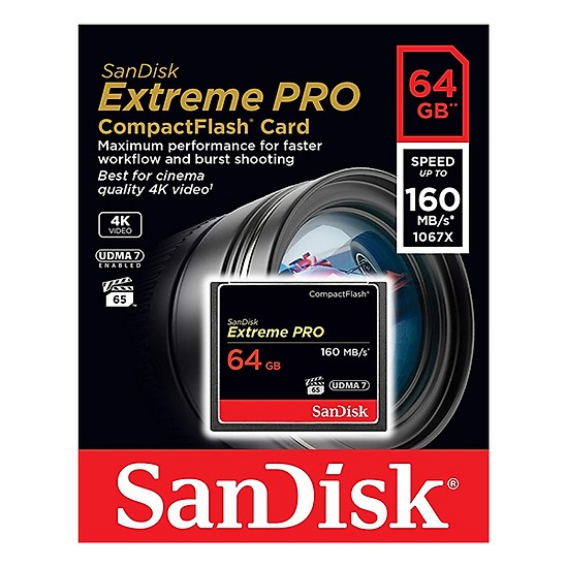 Memory card compactflash sandisk extreme pro 1067x 64gb 160 mb/s