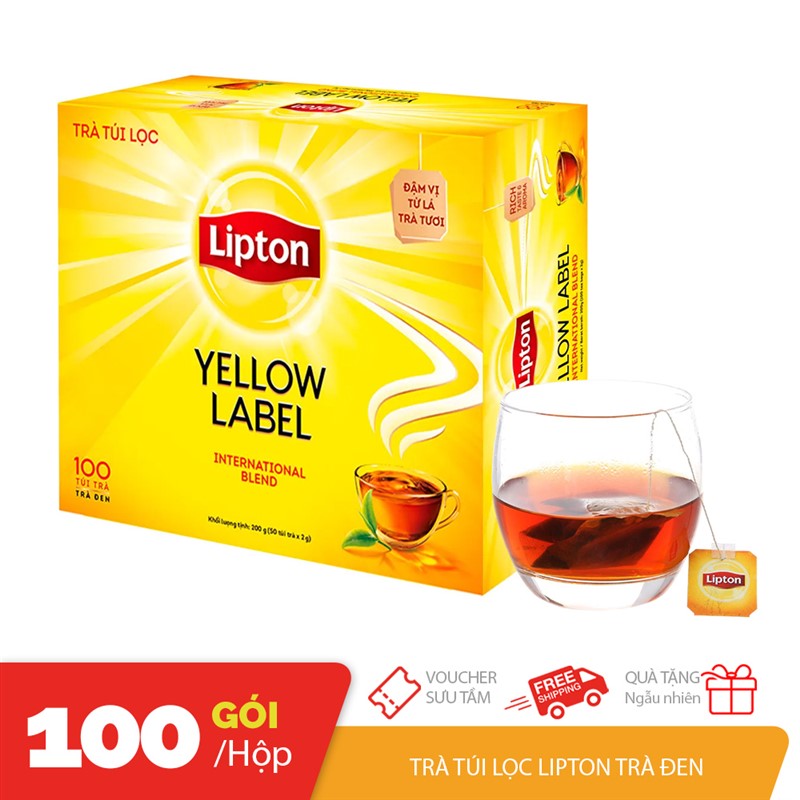 Hộp 100 túi trà túi lọc trà đen Lipton Yellow Label đậm đà tươi sáng gói 2g