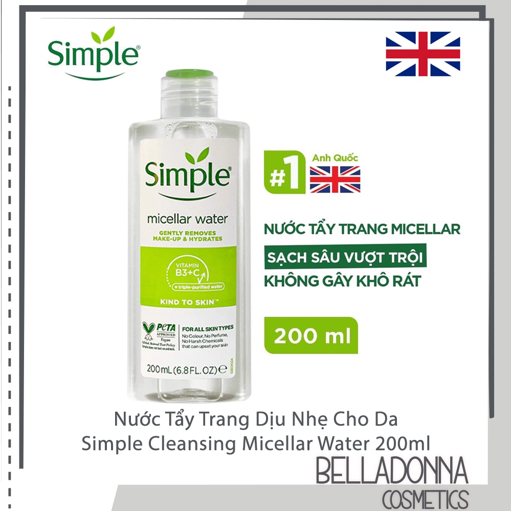 [HCM] Nước Tẩy Trang Dịu Nhẹ Simple Cleansing Micellar Water 200ml