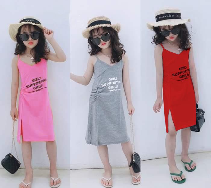 [HCM]Đầm dây tăng-đơ may nhúng hông chẻ tà chất cotton mềm mịn cho bé gái 7kg-40kg - Quần áo trẻ em - SockiMall (MS: 200532) (Màu Xám)