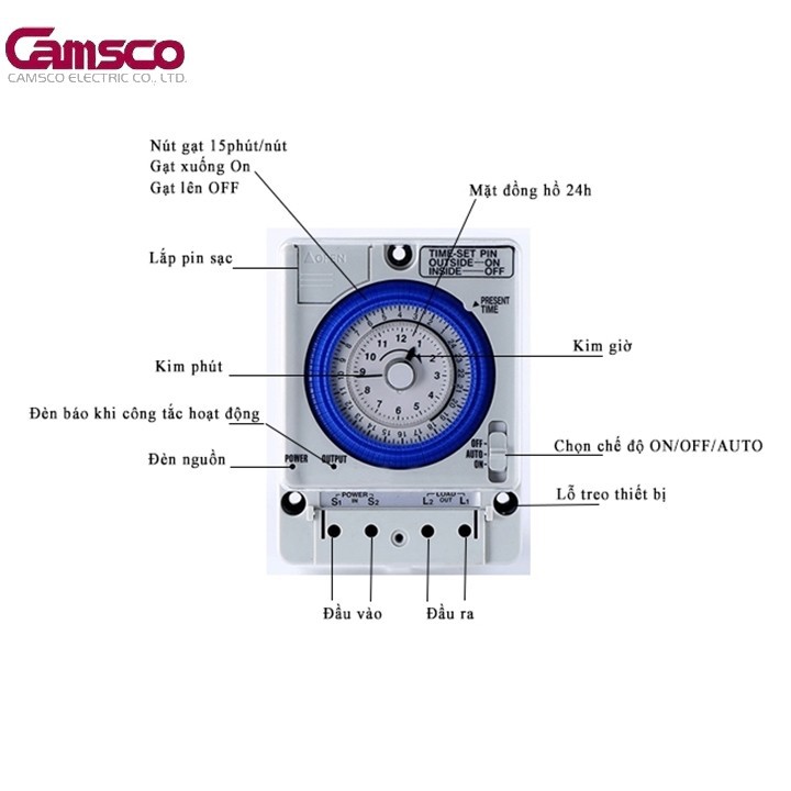 Bộ 2 Timer Camsco 24h TB35 (Rơ le thời gian 24h camsco) - kèm pin
