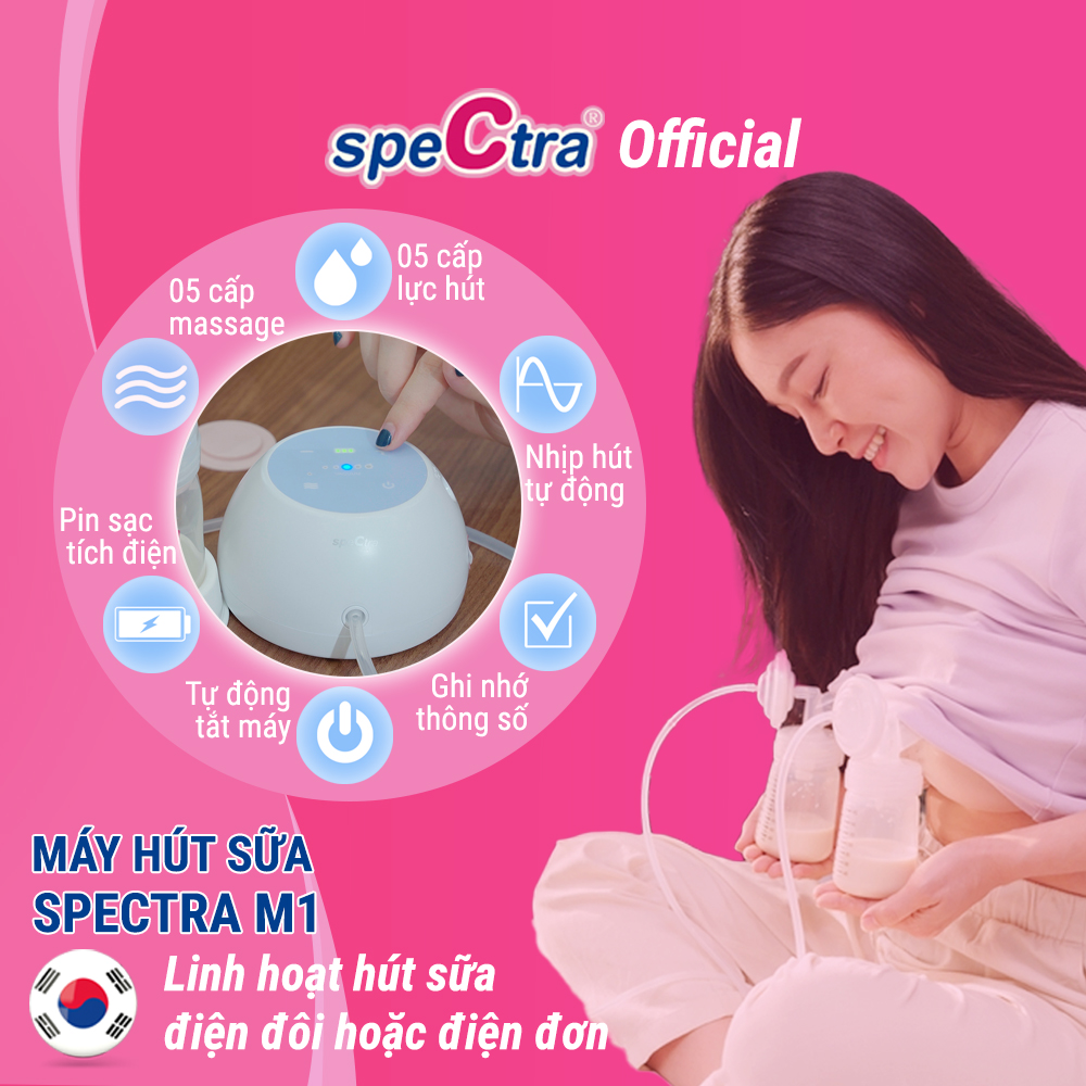 Máy Hút Sữa Điện Spectra M1 Chính Hãng Hàng Hàn Quốc – Có Pin sạc Tích Điện, Nhỏ Gọn, Êm Ái, BH 1 Năm