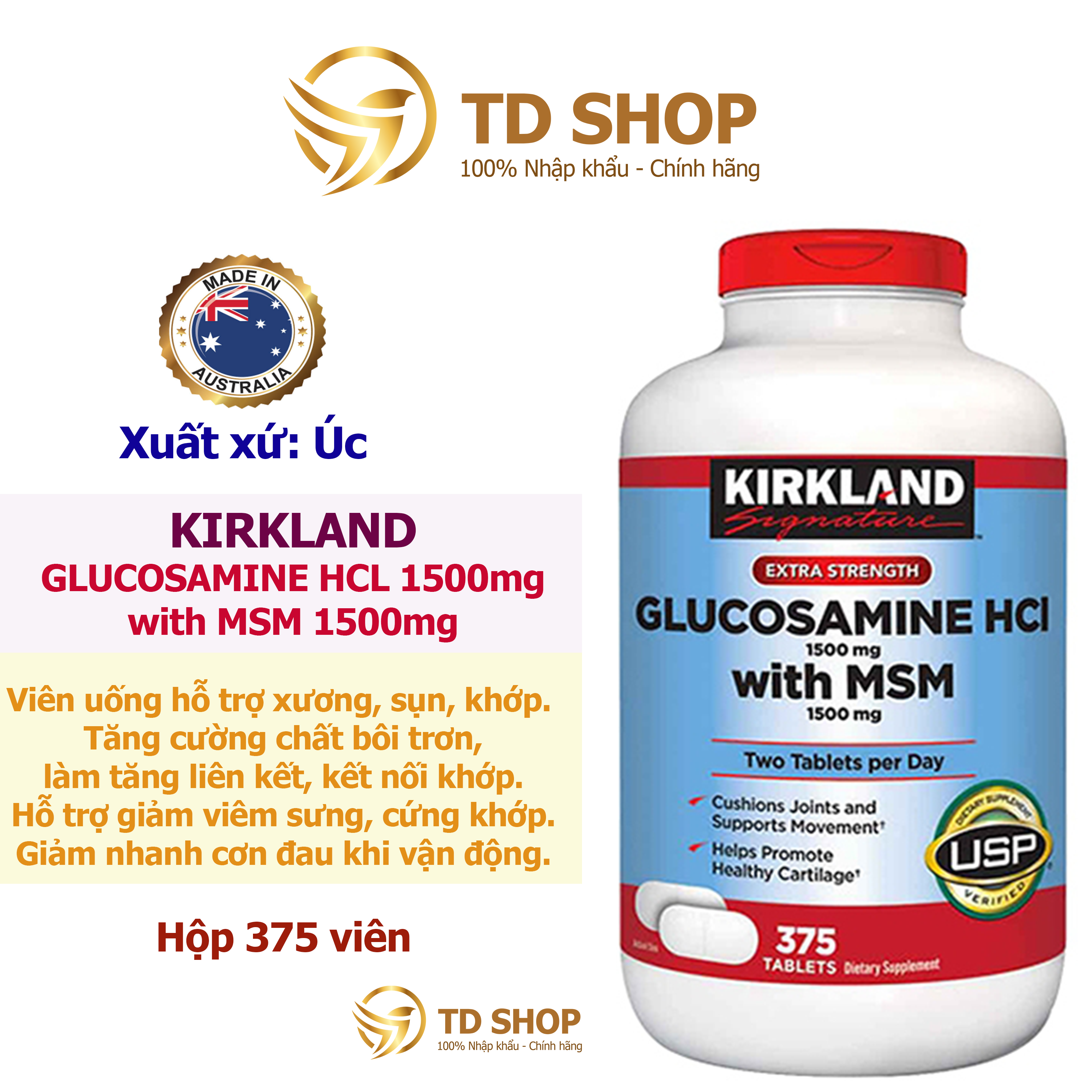 Viên Uống Glucosamine 1500mg MSM 1500mg Bổ Xương Khớp Glucosamin Kirkland