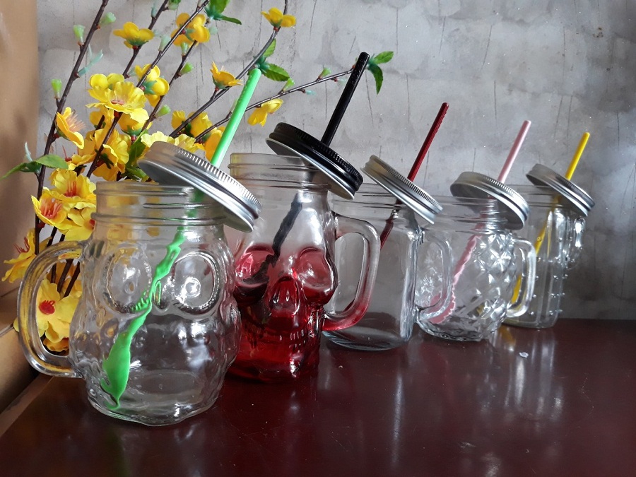 [HCM]Bộ 5 bình thủy tinh quai uống trà sữa giá 165k