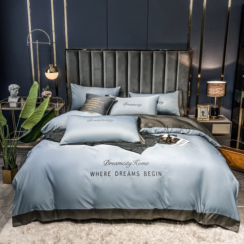 (❤RẺ CHƯA TỪNG CÓ) Set Chăn Ga Gối Lụa Satin "DreamCity Home" Nhập Khẩu Cao Cấp 4 Món (Chưa Kèm Ruột)
