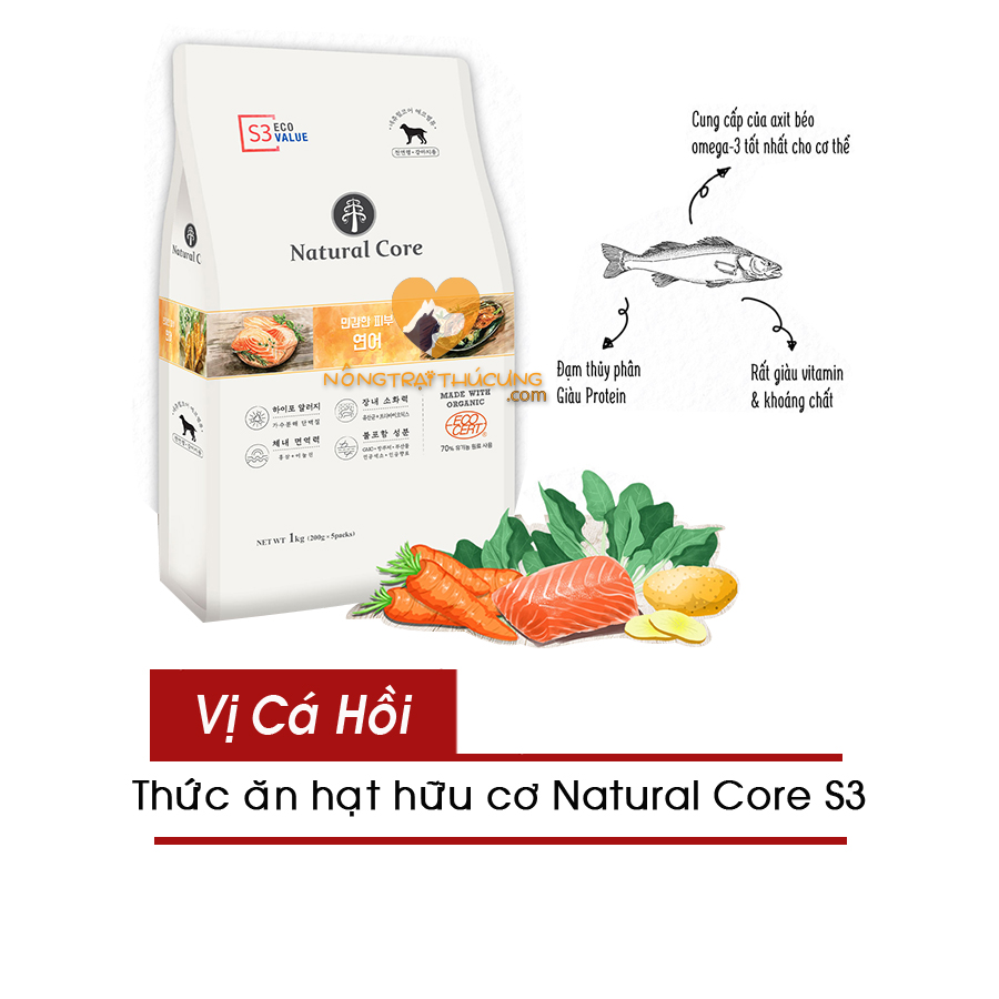 Thức ăn hạt hữu cơ natural core s3 cho chó - vị thịt cá hồi -