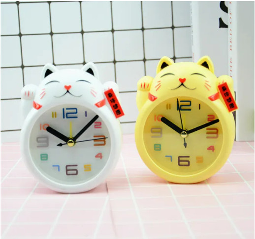 Đồng hồ báo thức mini để bàn mèo thần tài vẫy tay - đồng hồ báo thức hình thú siêu cute - đồng hồ mini để bàn đẹp