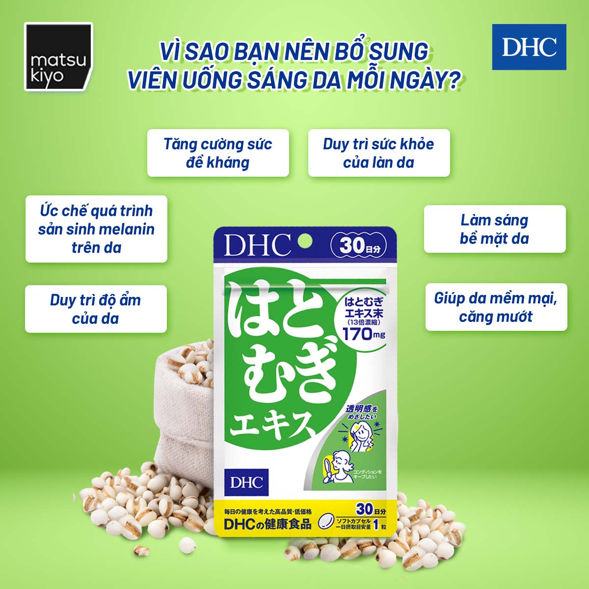 Viên uống trắng da DHC Adlay Extract - 30 viên