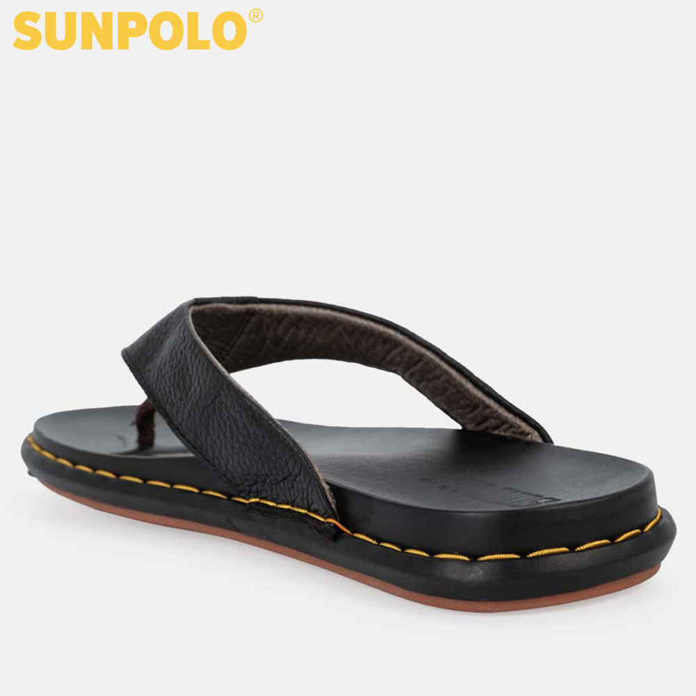 Dép kẹp nam da bò SUNPOLO KEP201 (Đen)
