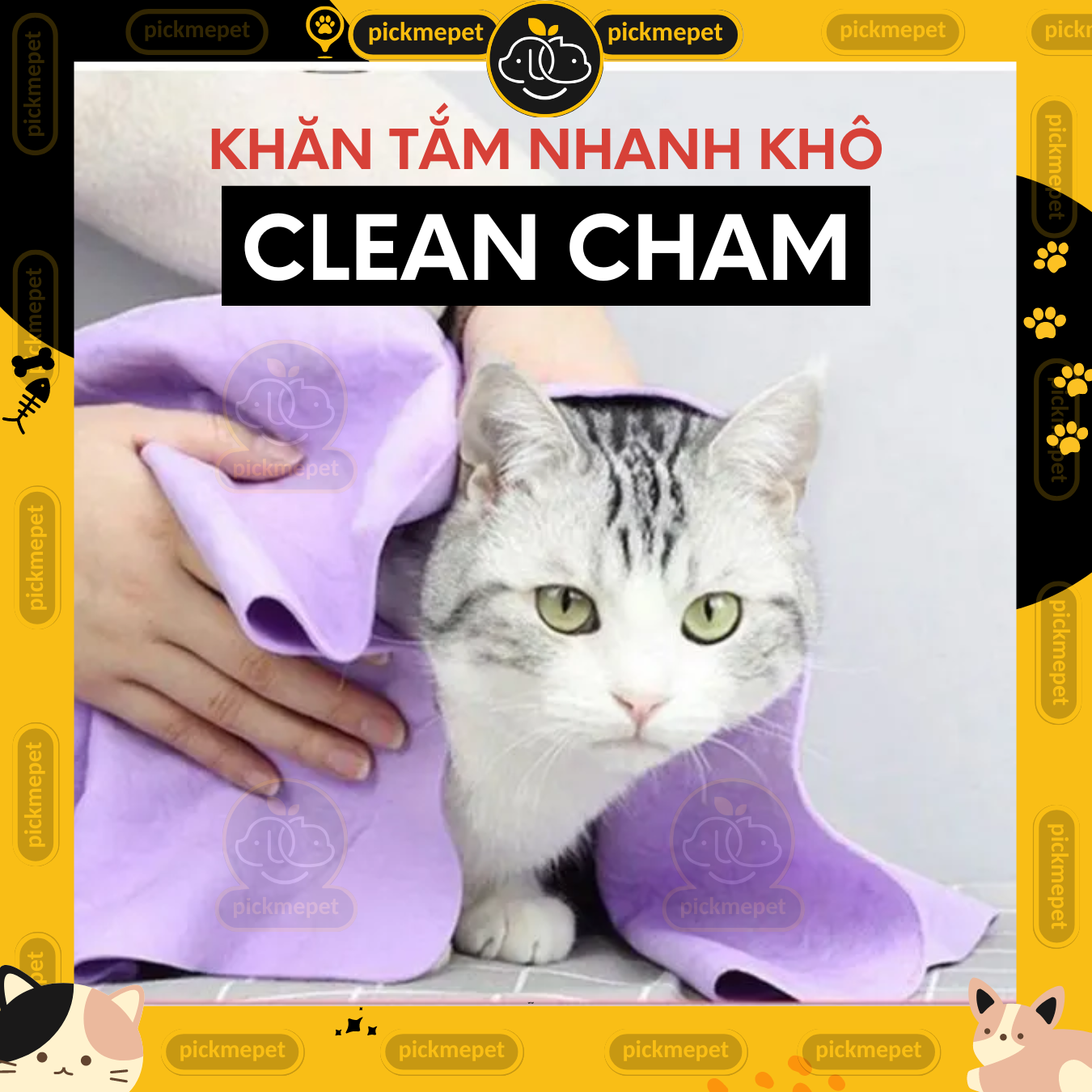 Khăn Tắm CLEAN CHAM CleanCham - Siêu Thấm Hút Dành Cho Chó Mèo