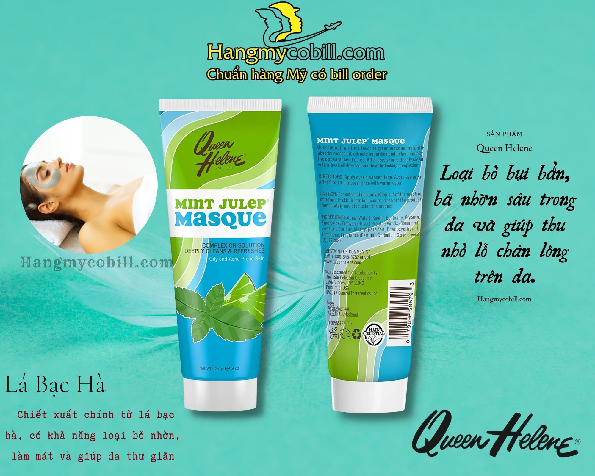 (có bill nhập)Mặt nạ đất sét bạc hà Queen Helene Mint Julep Masque,227g