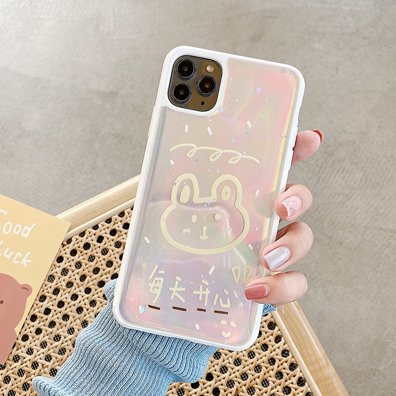 [ SALE LỖ ] [ IPHONE ] Ốp Lưng Trong Suốt Viền Màu Silicon Gấu Thỏ ( Kèm Miếng Phản Quang)