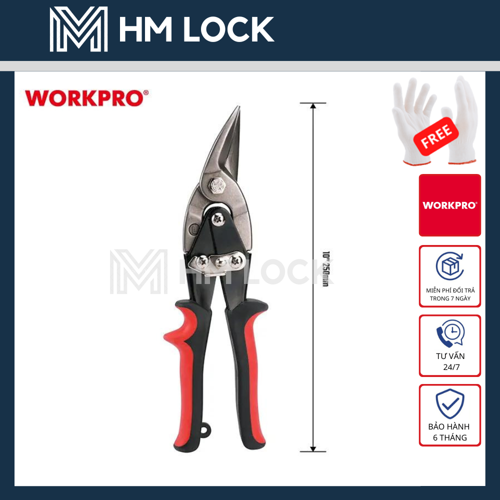Kéo cắt tôn bằng thép mũi cong phải, cong trái workpro 10 inch - hàng chính hãng