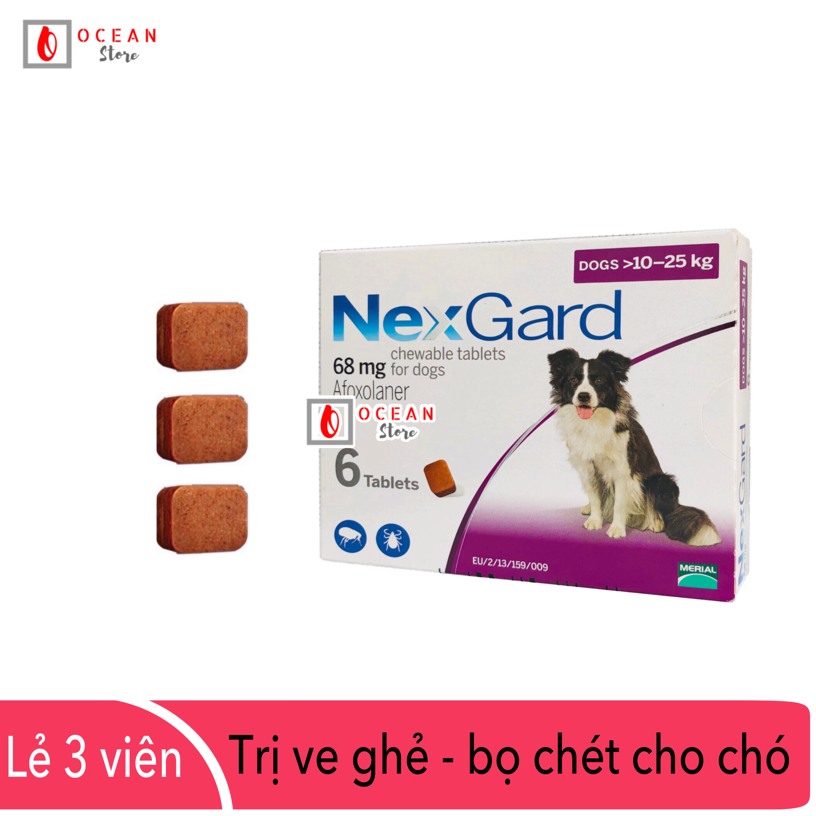 Thuốc diệt ve ghẻ, bọ chét trên chó - Combo 3 viên Nexgard cho chó 10-25kg