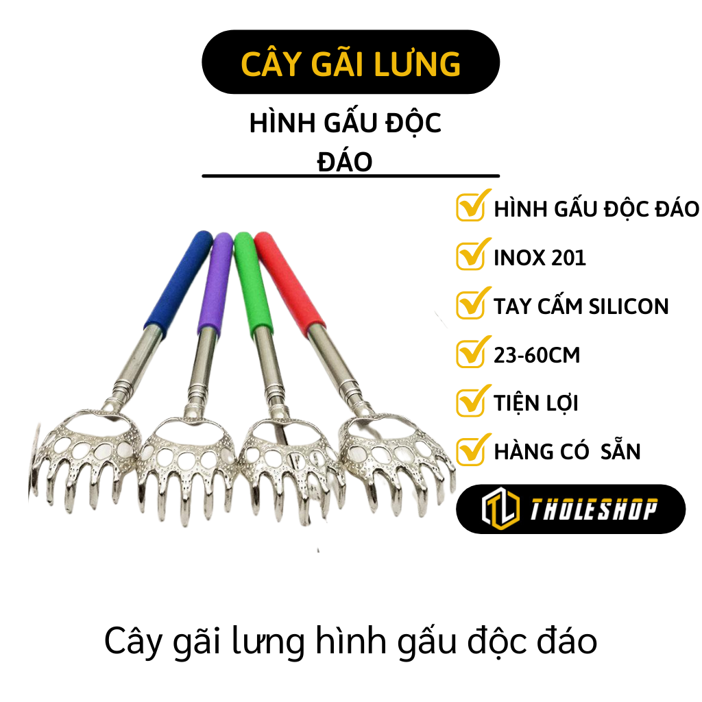 Cây gãi lưng hình gấu chắc chắn - Dụng cụ gãi lưng có thể điều chỉnh độ dài - Cây gãi ngứa nhỏ gọn