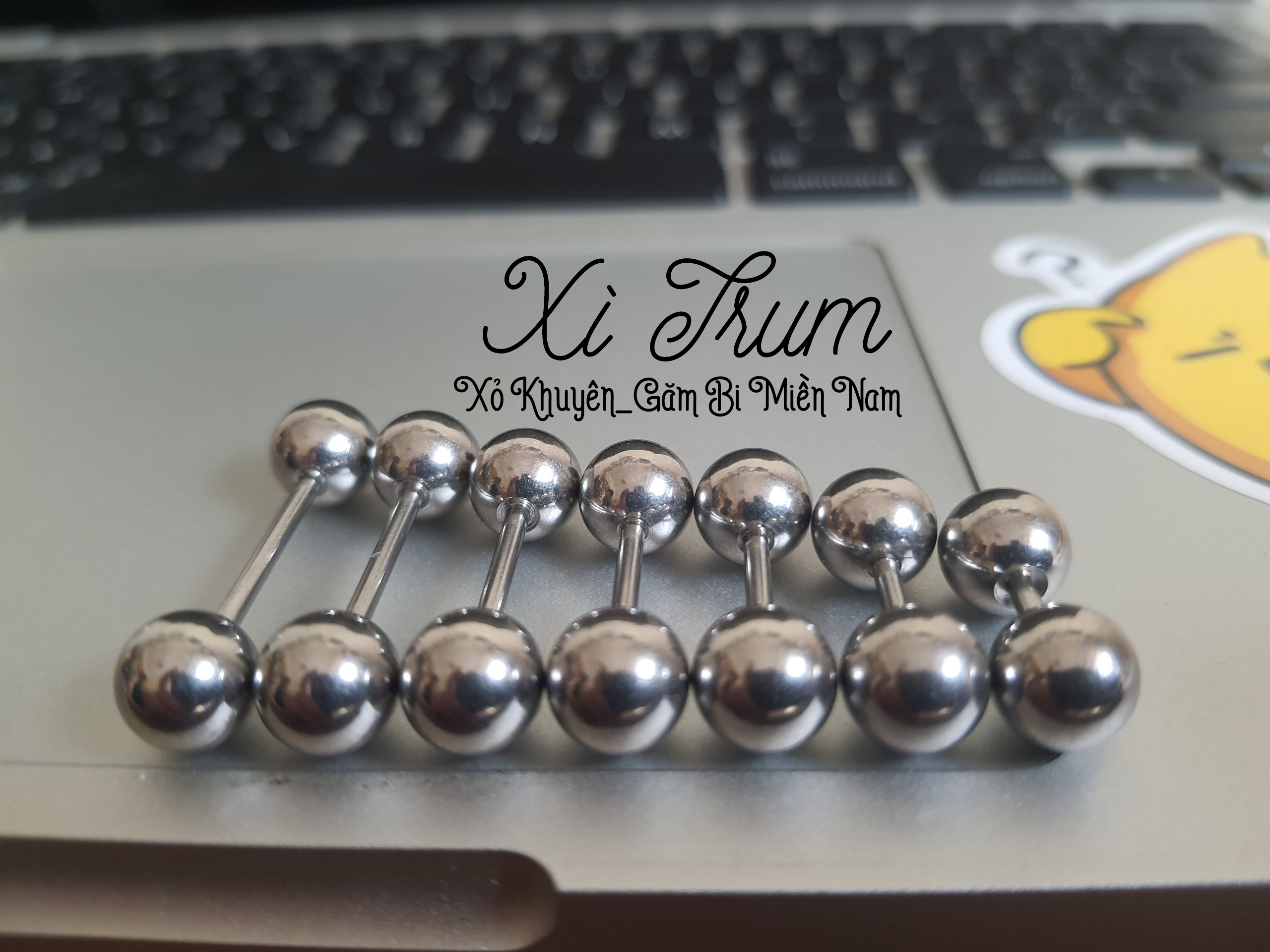 01 Khuyên tạ THẲNG 2 bi INOX nhiều size