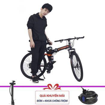 Mua Xe đạp gấp AfterWard (Đen) + Tặng khóa chống trộm và bơm xe