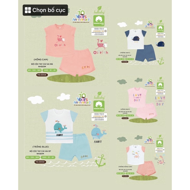 [LULLABY 2022] Bộ Cộc tay bé trai cotton (Sz 6m-4y)