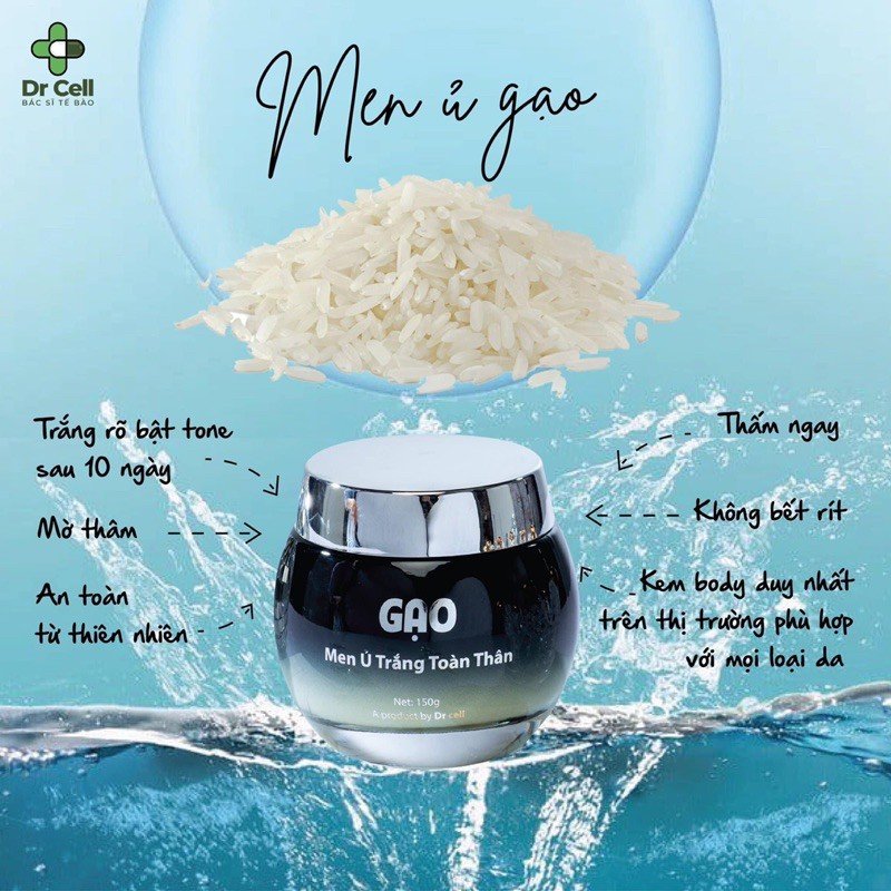 Men Ủ Trắng Body Mầm Gạo Dr Cell 150g dưỡng trắng body chống lão hoá mờ thâm