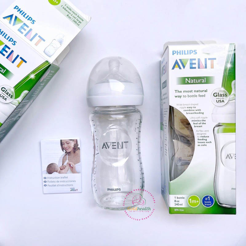 [Nhập RS0722 giảm 30k cho đơn 99k]Bình sữa thuỷ tinh Philip Avent cho bé 8oz ( 240ml) Mỹ
