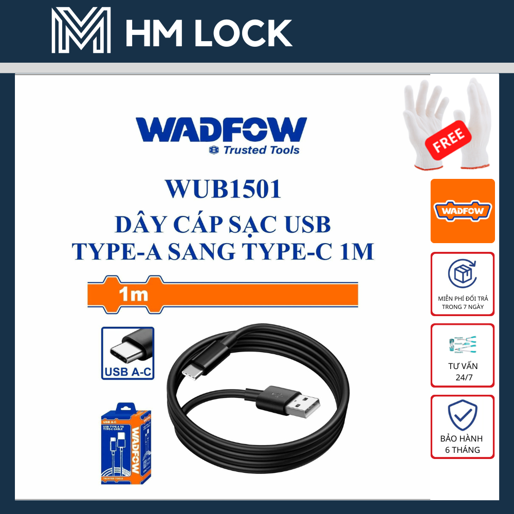 Dây cáp sạc usb type-a sang type-c 1m, usb type-c sang type-c 1m wadfow - hàng chính hãng - wub1501