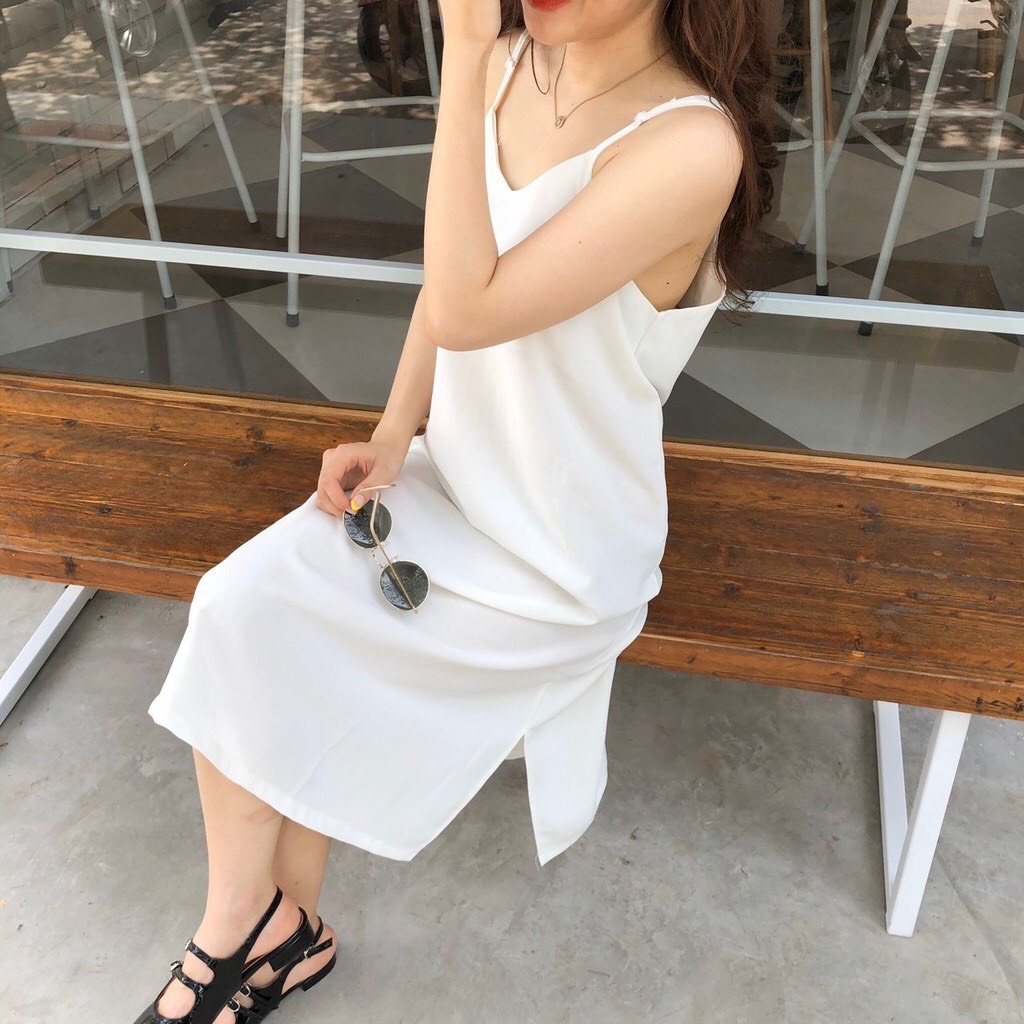 Đầm maxi đũi lụa 2 dây khuy chỉnh cao cấp thoáng mát