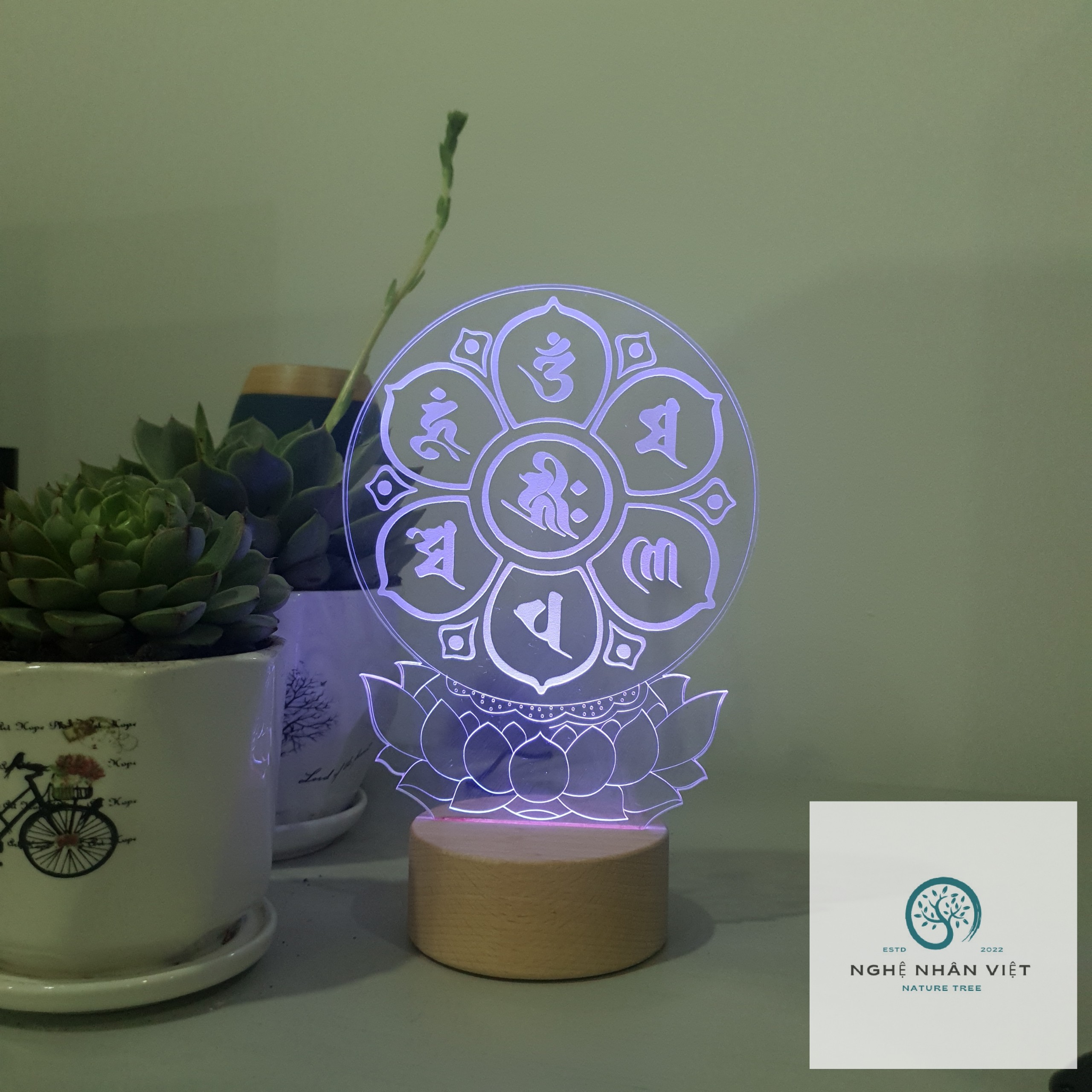 Đèn 3d Lục Tự Đại Minh Phạn Ngữ