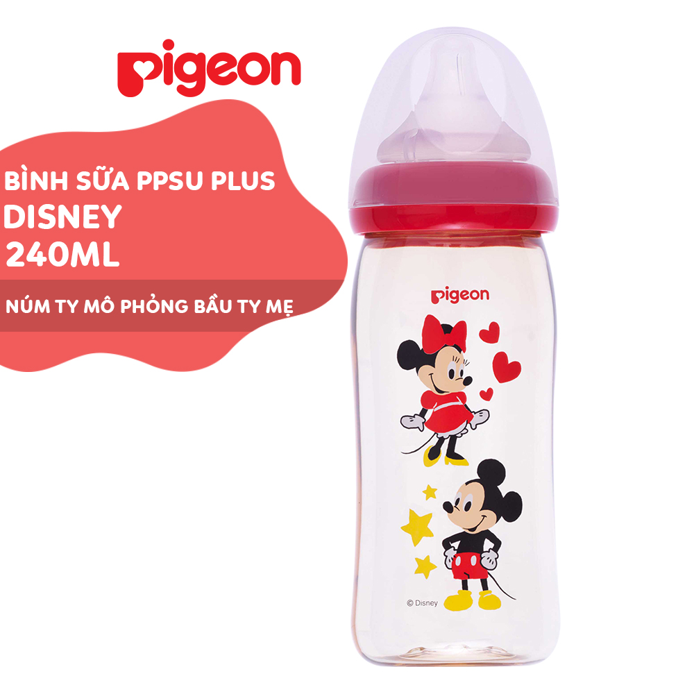 Bình sữa cổ rộng Disney PPSU Plus Pigeon 240ml (M) - HSD 10/2023