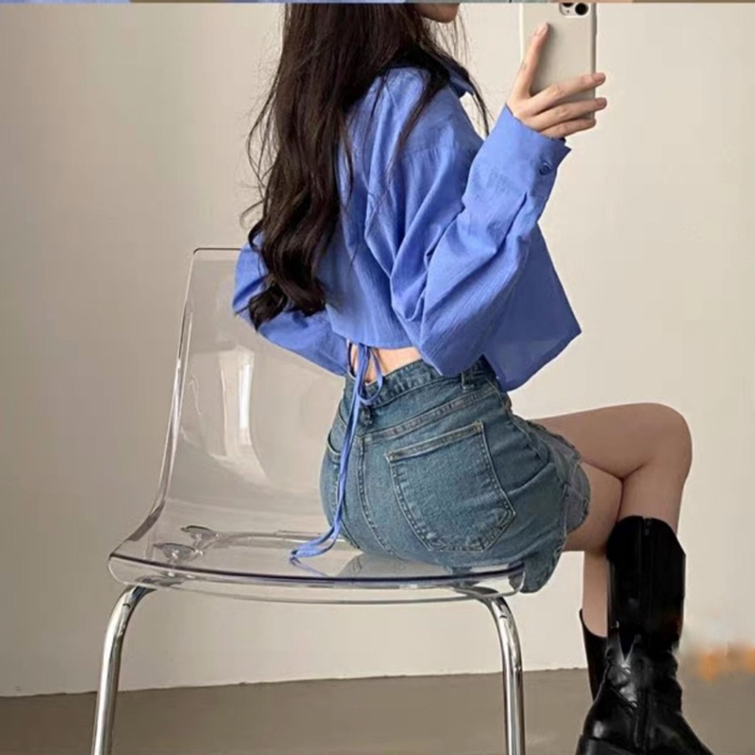 áo sơ mi croptop cột dây lưng chất lụa dập