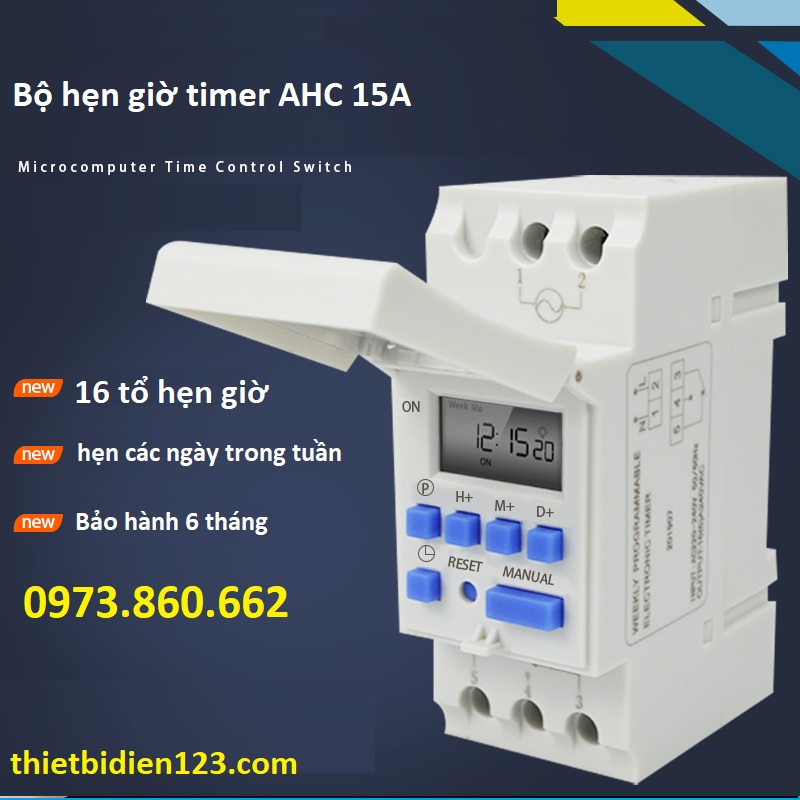 Công tắc hẹn giờ thời gian AHC15A 220V - Timer tuần