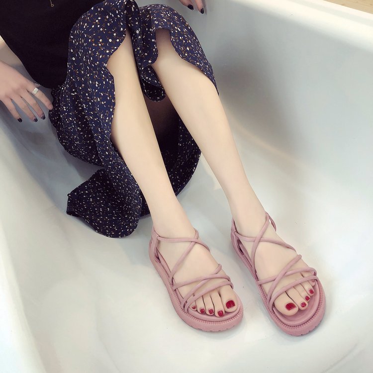 2E01 Dép sandal cao su quai chéo đan xen chuchu