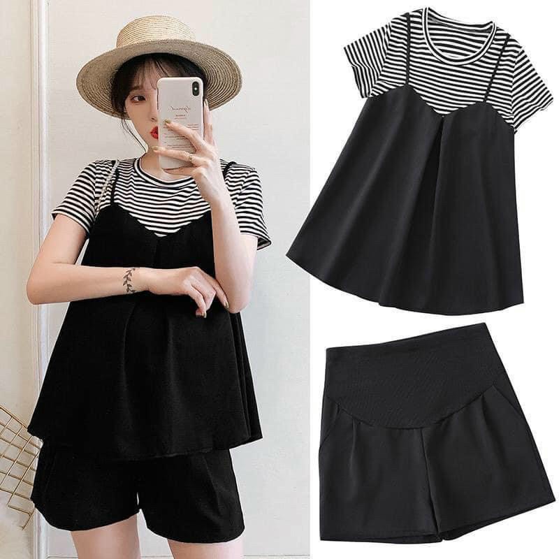 bộ đồ bầu mặc nhà kết hợp sau sinh có chun điều chỉnh nên mặc thoải mái ảnh thật