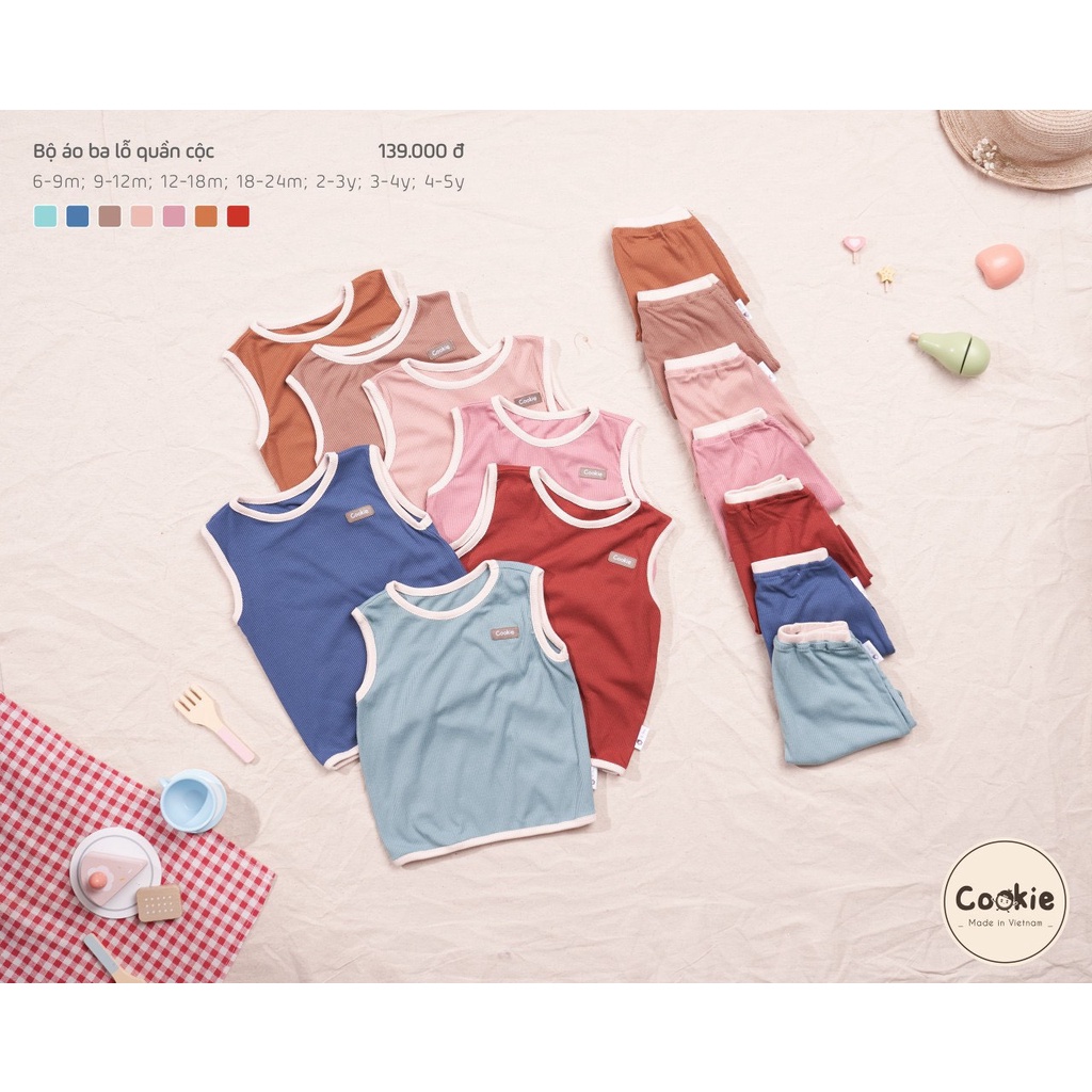 Bộ Ba Lỗ Quần Cộc Cookie Cotton tăm lạnh mềm