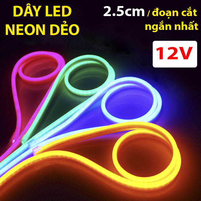 1 mét dây đèn led neon ngoài trời, điện áp 12v, 2,5cm một lần căt ( có phân loại mua hàng )