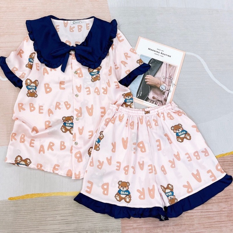 Nơi bán Đồ Ngủ💖Đồ Bộ Pijama Lụa Tiếu Thư Áo Cộc-Quần Sooc Dễ Thương