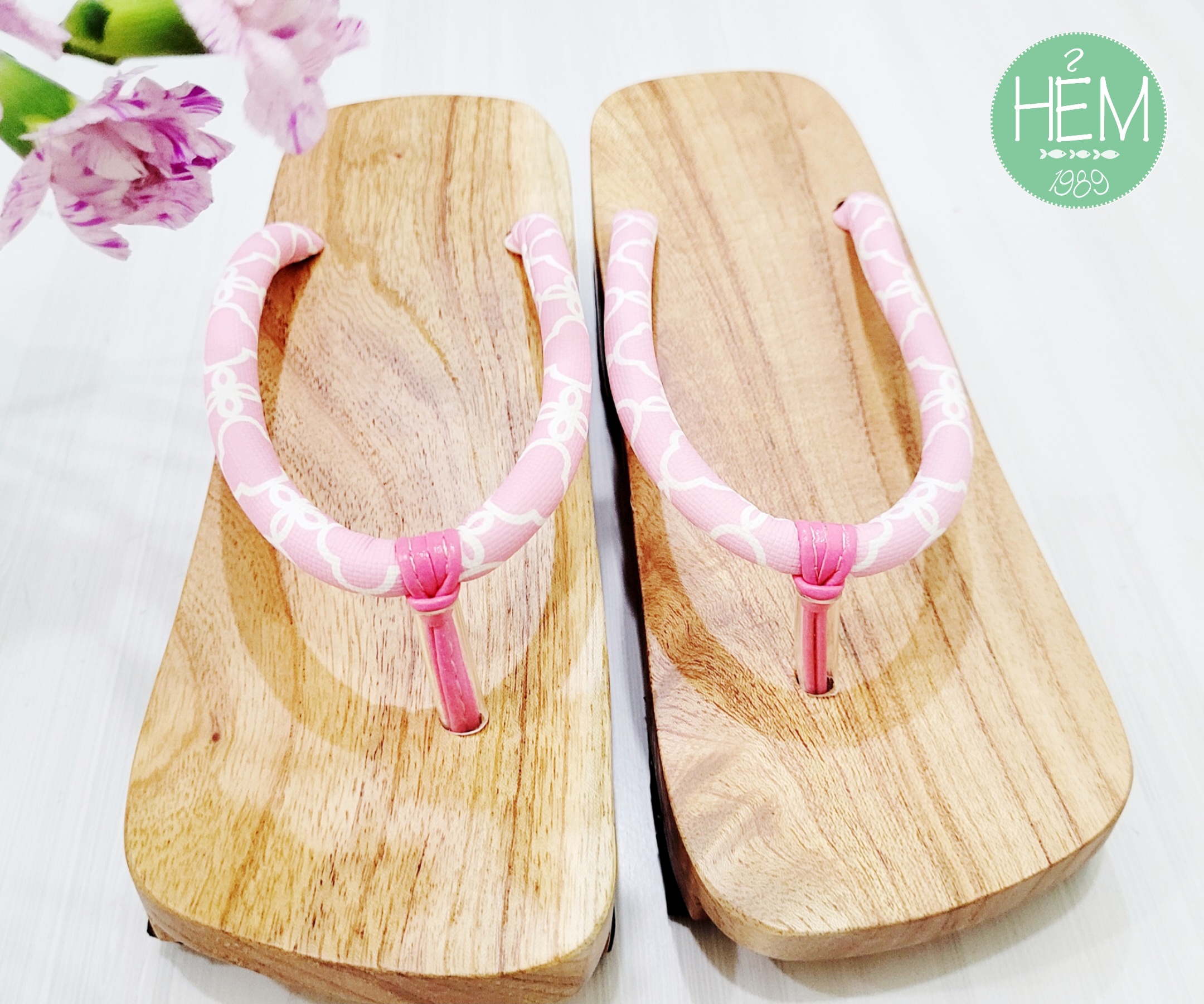 Guốc gỗ Nhật/Geta quai hồng dịu dàng